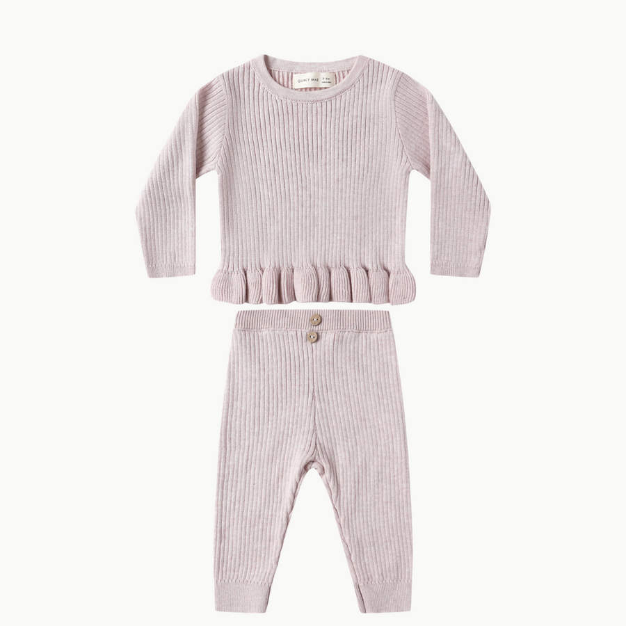 Rib Knit Peplum Top + Legging Lilac