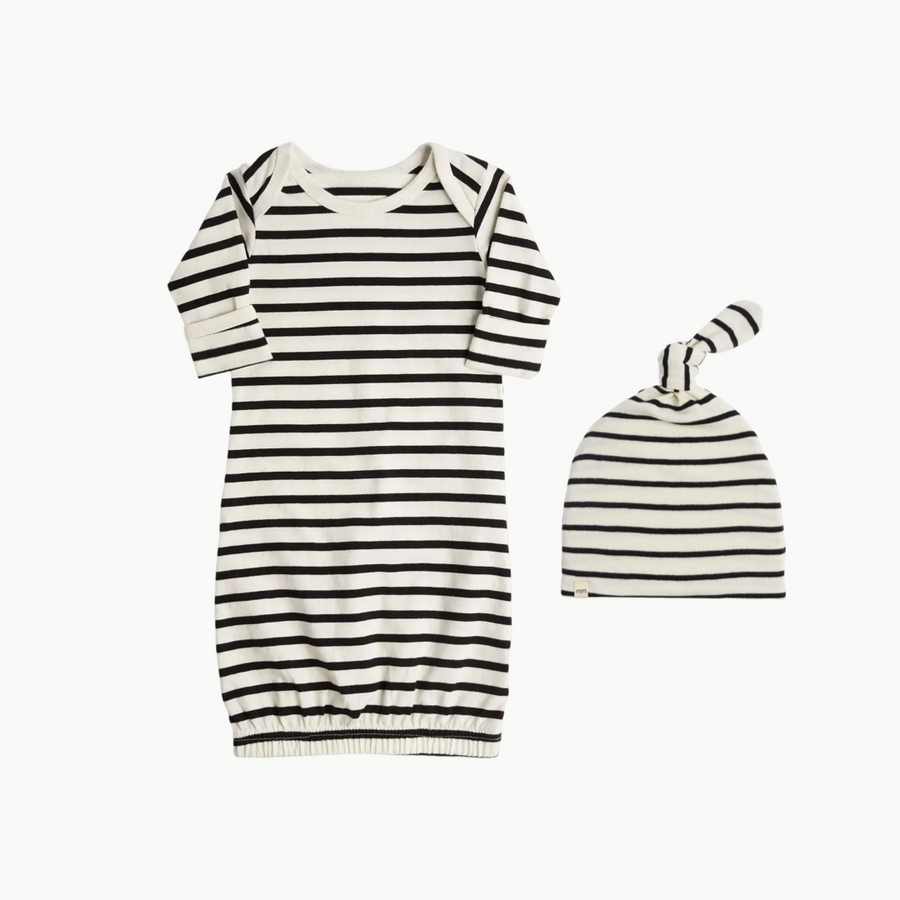 Organic Sleeping Gown + Matching Hat Natural Stripe