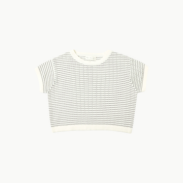 Boxy Crop Knit Tee Dusty Blue Stripe