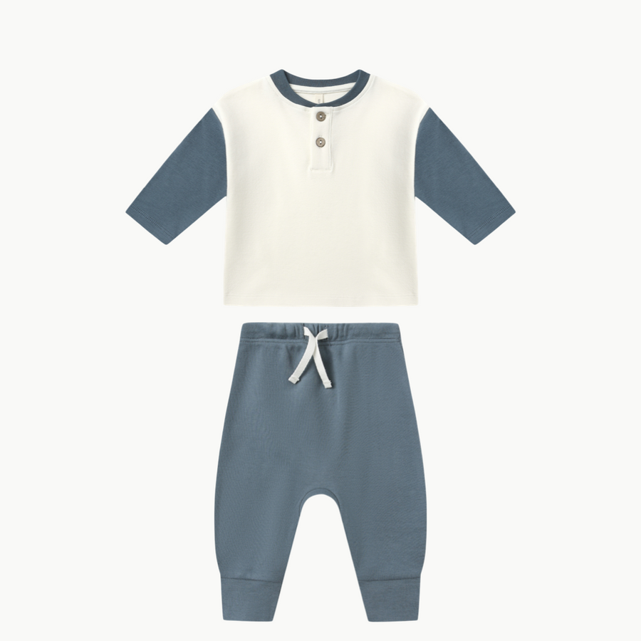 Drawstring Pant + Henley Tee Ocean