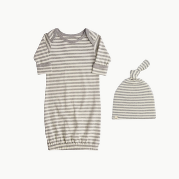 Organic Sleeping Gown + Matching Hat Grey Stripe