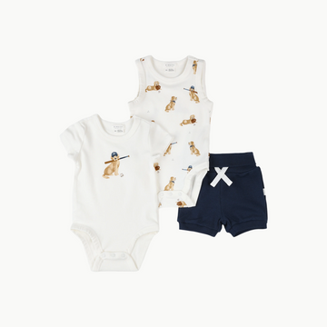 3 Piece Bodysuit Set Baseball Dogs