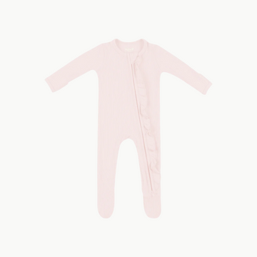 Ribbed Ruffle Footie Blush