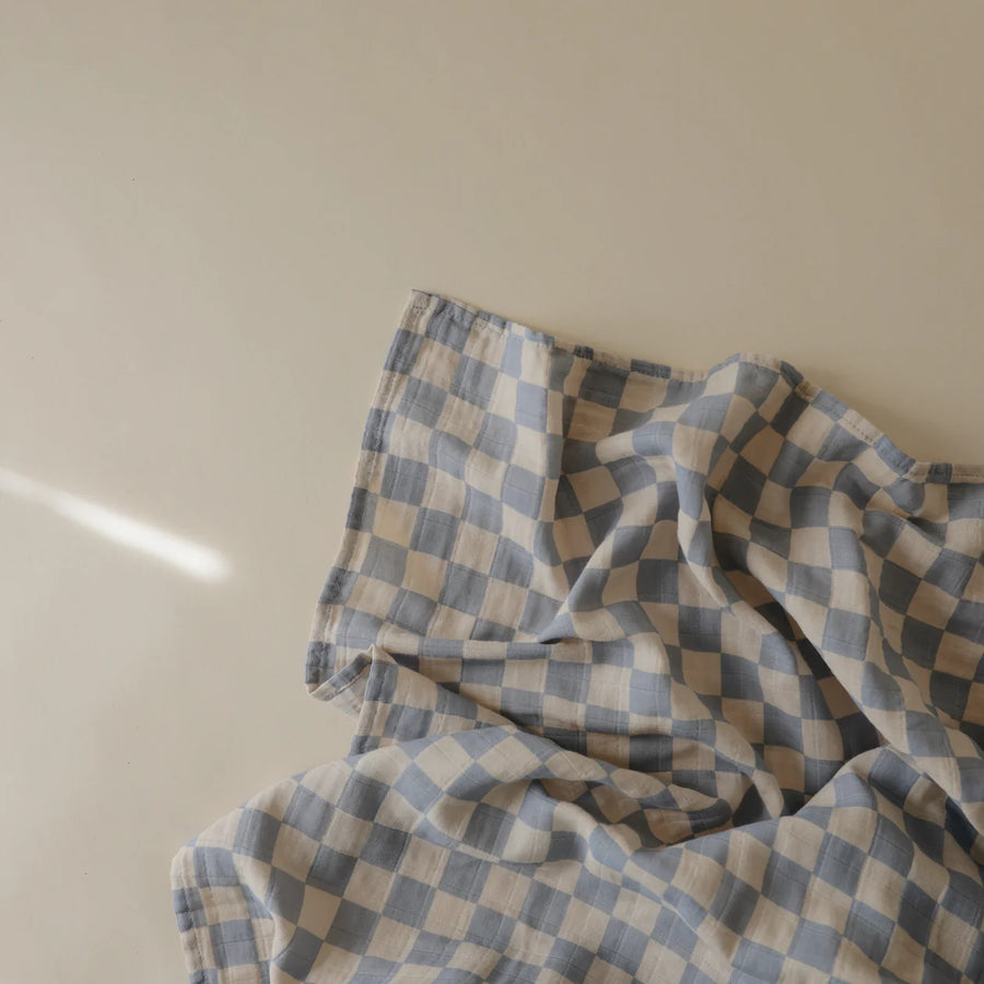 Organic Cotton Muslin Swaddle Blue Check