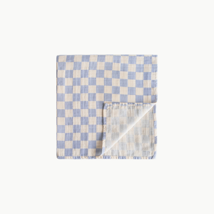 Organic Cotton Muslin Swaddle Blue Check