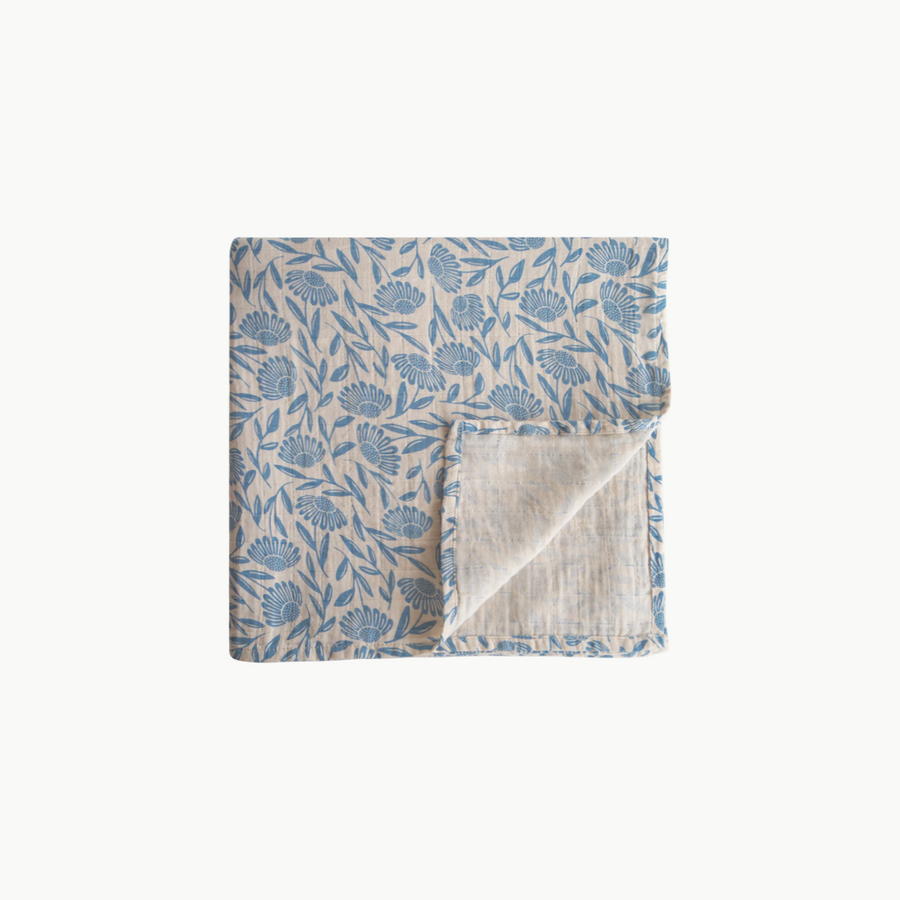 Organic Cotton Muslin Swaddle Blue Flowers