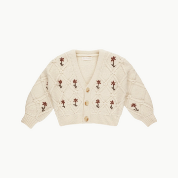 Boxy Cardigan Winter Floral Embroidery