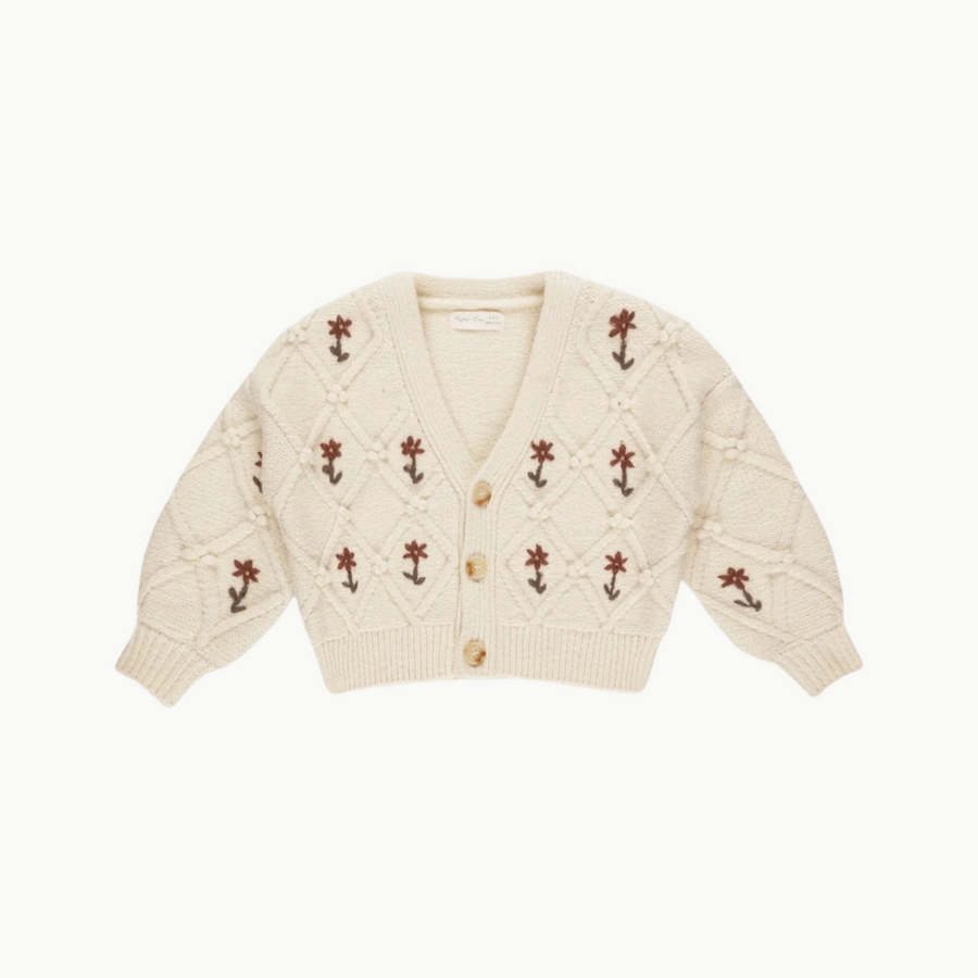 Boxy Cardigan Winter Floral Embroidery